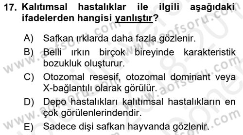 Temel Veteriner Patoloji Dersi 2018 - 2019 Yılı (Final) Dönem Sonu Sınav Soruları 17. Soru