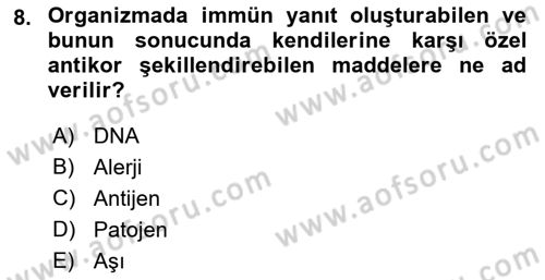 Temel Veteriner Patoloji Dersi 2018 - 2019 Yılı Yaz Okulu Sınav Soruları 8. Soru