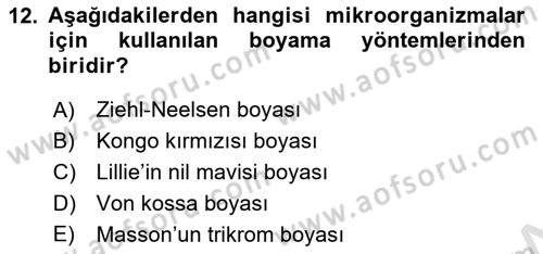 Temel Veteriner Patoloji Dersi Ara Sınavı Deneme Sınav Soruları 12. Soru