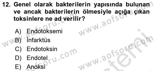 Temel Veteriner Patoloji Dersi 2020 - 2021 Yılı Yaz Okulu Sınav Soruları 12. Soru
