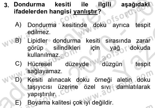 Temel Veteriner Patoloji Dersi 2020 - 2021 Yılı Yaz Okulu Sınav Soruları 3. Soru