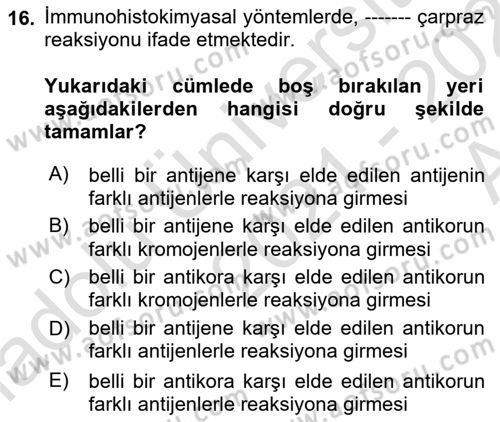Temel Veteriner Patoloji Dersi 2021 - 2022 Yılı (Vize) Ara Sınav Soruları 16. Soru