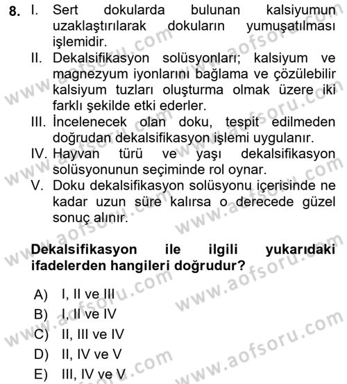 Temel Veteriner Patoloji Dersi 2021 - 2022 Yılı (Vize) Ara Sınav Soruları 8. Soru