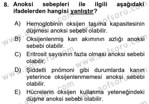 Temel Veteriner Patoloji Dersi 2021 - 2022 Yılı (Final) Dönem Sonu Sınav Soruları 8. Soru