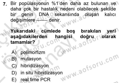 Temel Veteriner Patoloji Dersi 2021 - 2022 Yılı Yaz Okulu Sınav Soruları 7. Soru