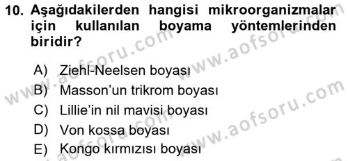 Temel Veteriner Patoloji Dersi 2022 - 2023 Yılı (Vize) Ara Sınav Soruları 10. Soru