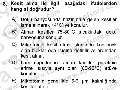 Temel Veteriner Patoloji Dersi 2022 - 2023 Yılı (Vize) Ara Sınav Soruları 8. Soru