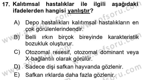 Temel Veteriner Patoloji Dersi 2022 - 2023 Yılı (Final) Dönem Sonu Sınav Soruları 17. Soru