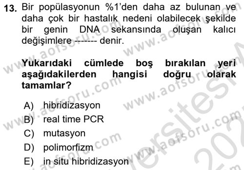 Temel Veteriner Patoloji Dersi Ara Sınavı Deneme Sınav Soruları 13. Soru
