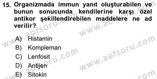 Temel Veteriner Patoloji Dersi Ara Sınavı Deneme Sınav Soruları 15. Soru