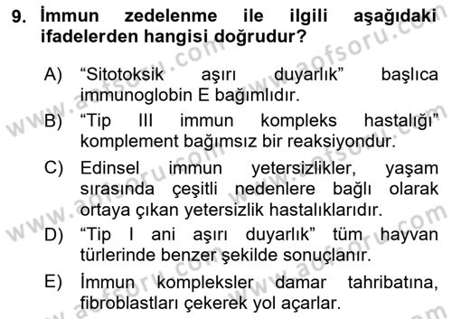 Temel Veteriner Patoloji Dersi 2024 - 2025 Yılı (Final) Dönem Sonu Sınav Soruları 9. Soru
