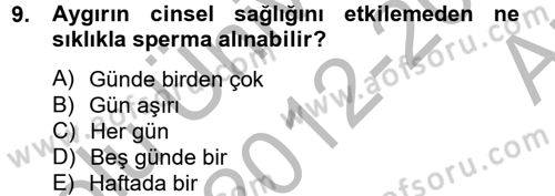 Doğum Bilgisi ve Suni Tohumlama Dersi 2012 - 2013 Yılı (Vize) Ara Sınav Soruları 9. Soru