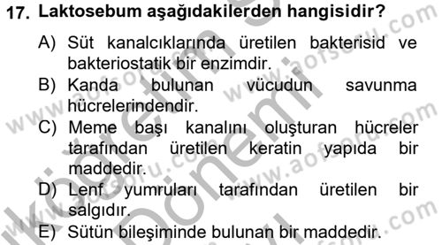 Doğum Bilgisi ve Suni Tohumlama Dersi 2012 - 2013 Yılı (Final) Dönem Sonu Sınav Soruları 17. Soru