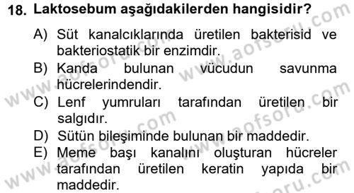 Doğum Bilgisi ve Suni Tohumlama Dersi 2013 - 2014 Yılı Tek Ders Sınavı 18. Soru