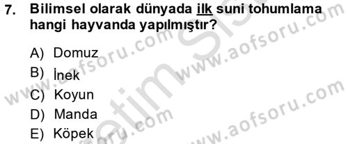 Doğum Bilgisi ve Suni Tohumlama Dersi 2014 - 2015 Yılı Tek Ders Sınavı 7. Soru