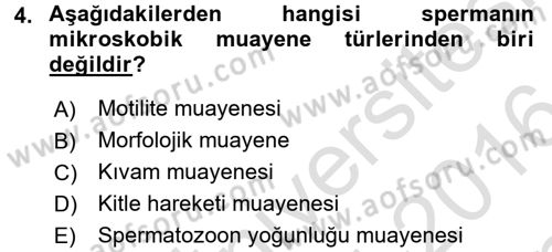 Doğum Bilgisi ve Suni Tohumlama Dersi 2015 - 2016 Yılı (Final) Dönem Sonu Sınav Soruları 4. Soru