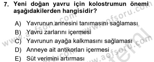 Doğum Bilgisi ve Suni Tohumlama Dersi 2015 - 2016 Yılı (Final) Dönem Sonu Sınav Soruları 7. Soru