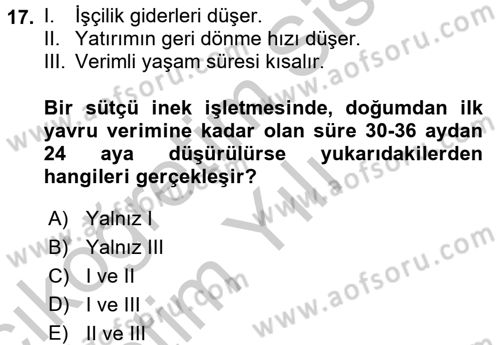 Doğum Bilgisi ve Suni Tohumlama Dersi 2016 - 2017 Yılı 3 Ders Sınav Soruları 17. Soru
