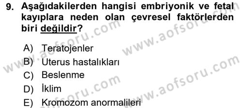 Doğum Bilgisi ve Suni Tohumlama Dersi 2016 - 2017 Yılı 3 Ders Sınav Soruları 9. Soru
