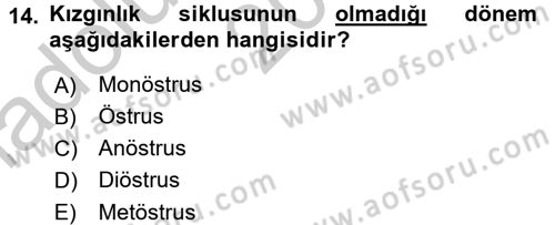 Doğum Bilgisi ve Suni Tohumlama Dersi 2016 - 2017 Yılı (Vize) Ara Sınav Soruları 14. Soru