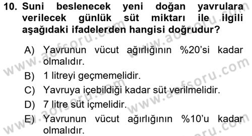 Doğum Bilgisi ve Suni Tohumlama Dersi 2016 - 2017 Yılı (Final) Dönem Sonu Sınav Soruları 10. Soru