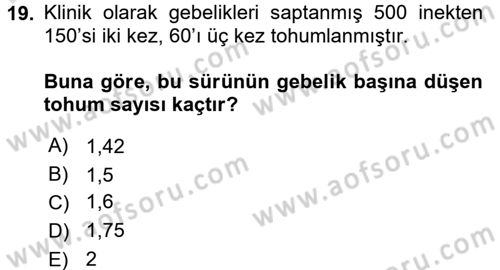 Doğum Bilgisi ve Suni Tohumlama Dersi 2016 - 2017 Yılı (Final) Dönem Sonu Sınav Soruları 19. Soru