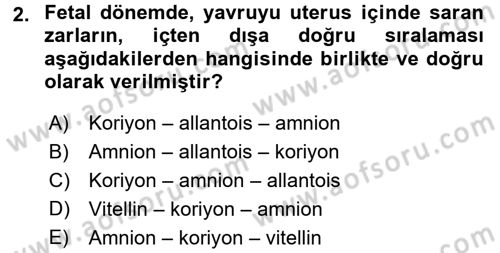 Doğum Bilgisi ve Suni Tohumlama Dersi 2016 - 2017 Yılı (Final) Dönem Sonu Sınav Soruları 2. Soru