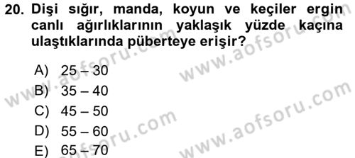 Doğum Bilgisi ve Suni Tohumlama Dersi 2016 - 2017 Yılı (Final) Dönem Sonu Sınav Soruları 20. Soru