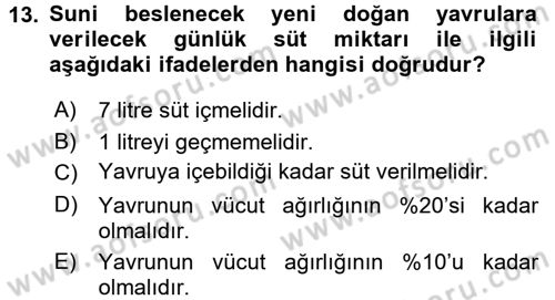 Doğum Bilgisi ve Suni Tohumlama Dersi 2017 - 2018 Yılı 3 Ders Sınav Soruları 13. Soru