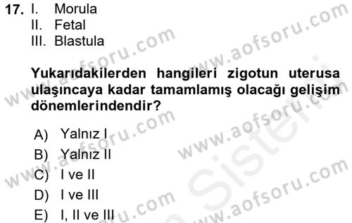 Doğum Bilgisi ve Suni Tohumlama Dersi 2017 - 2018 Yılı (Vize) Ara Sınavı 17. Soru