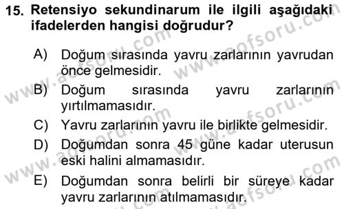 Doğum Bilgisi ve Suni Tohumlama Dersi 2018 - 2019 Yılı 3 Ders Sınav Soruları 15. Soru