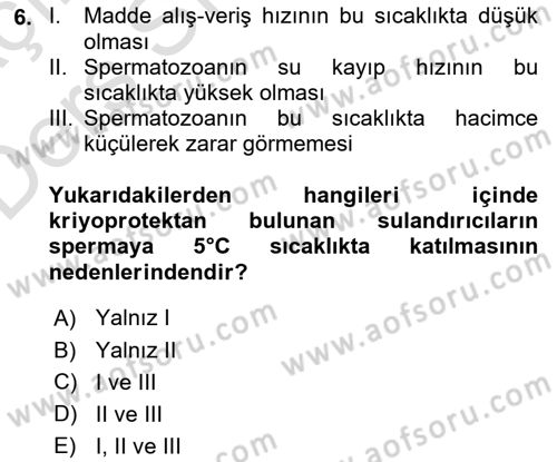 Doğum Bilgisi ve Suni Tohumlama Dersi 2018 - 2019 Yılı 3 Ders Sınavı 6. Soru