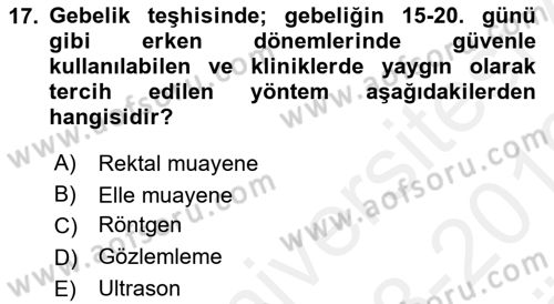 Doğum Bilgisi ve Suni Tohumlama Dersi 2018 - 2019 Yılı (Vize) Ara Sınav Soruları 17. Soru