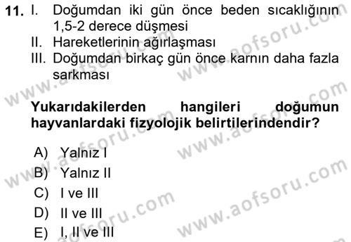 Doğum Bilgisi ve Suni Tohumlama Dersi 2018 - 2019 Yılı Yaz Okulu Sınav Soruları 11. Soru