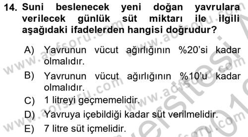 Doğum Bilgisi ve Suni Tohumlama Dersi 2018 - 2019 Yılı Yaz Okulu Sınav Soruları 14. Soru