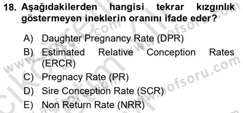 Doğum Bilgisi ve Suni Tohumlama Dersi 2020 - 2021 Yılı Yaz Okulu Sınav Soruları 18. Soru