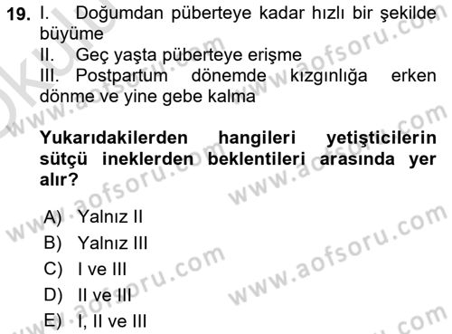 Doğum Bilgisi ve Suni Tohumlama Dersi 2020 - 2021 Yılı Yaz Okulu Sınav Soruları 19. Soru