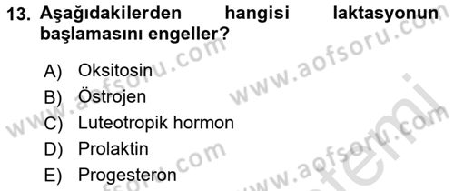 Doğum Bilgisi ve Suni Tohumlama Dersi 2021 - 2022 Yılı (Final) Dönem Sonu Sınav Soruları 13. Soru