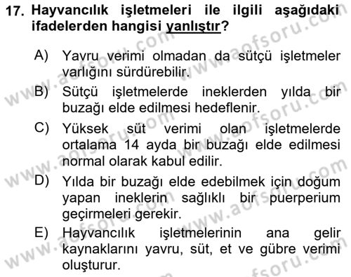 Doğum Bilgisi ve Suni Tohumlama Dersi 2021 - 2022 Yılı (Final) Dönem Sonu Sınav Soruları 17. Soru