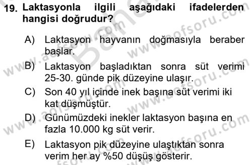 Doğum Bilgisi ve Suni Tohumlama Dersi 2021 - 2022 Yılı (Final) Dönem Sonu Sınav Soruları 19. Soru