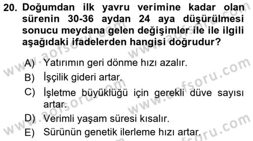 Doğum Bilgisi ve Suni Tohumlama Dersi 2021 - 2022 Yılı Yaz Okulu Sınav Soruları 20. Soru