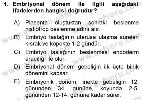 Doğum Bilgisi ve Suni Tohumlama Dersi 2023 - 2024 Yılı (Final) Dönem Sonu Sınav Soruları 1. Soru