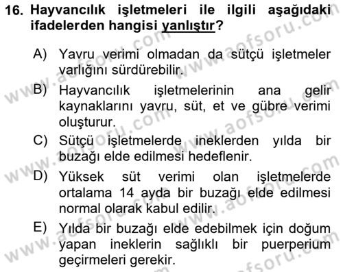 Doğum Bilgisi ve Suni Tohumlama Dersi 2023 - 2024 Yılı (Final) Dönem Sonu Sınav Soruları 16. Soru