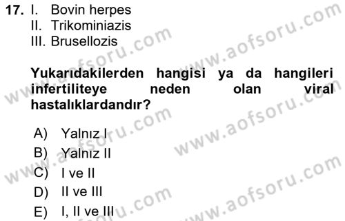 Doğum Bilgisi ve Suni Tohumlama Dersi 2023 - 2024 Yılı (Final) Dönem Sonu Sınav Soruları 17. Soru