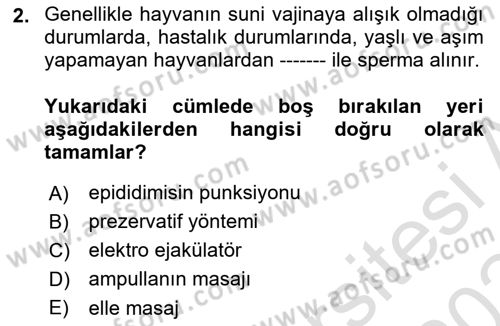 Doğum Bilgisi ve Suni Tohumlama Dersi 2023 - 2024 Yılı (Final) Dönem Sonu Sınav Soruları 2. Soru