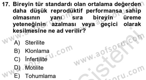Doğum Bilgisi ve Suni Tohumlama Dersi 2023 - 2024 Yılı Yaz Okulu Sınav Soruları 17. Soru