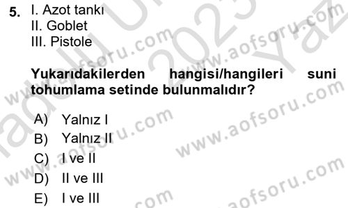 Doğum Bilgisi ve Suni Tohumlama Dersi 2023 - 2024 Yılı Yaz Okulu Sınav Soruları 5. Soru