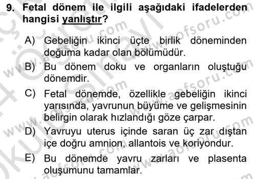Doğum Bilgisi ve Suni Tohumlama Dersi 2023 - 2024 Yılı Yaz Okulu Sınav Soruları 9. Soru