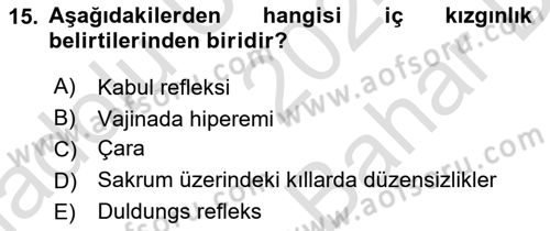 Doğum Bilgisi ve Suni Tohumlama Dersi 2024 - 2025 Yılı (Vize) Ara Sınav Soruları 15. Soru