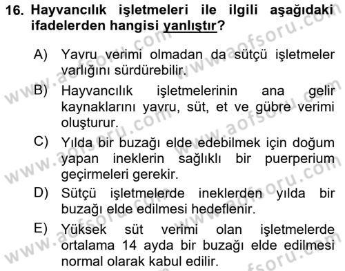 Doğum Bilgisi ve Suni Tohumlama Dersi 2024 - 2025 Yılı (Final) Dönem Sonu Sınav Soruları 16. Soru
